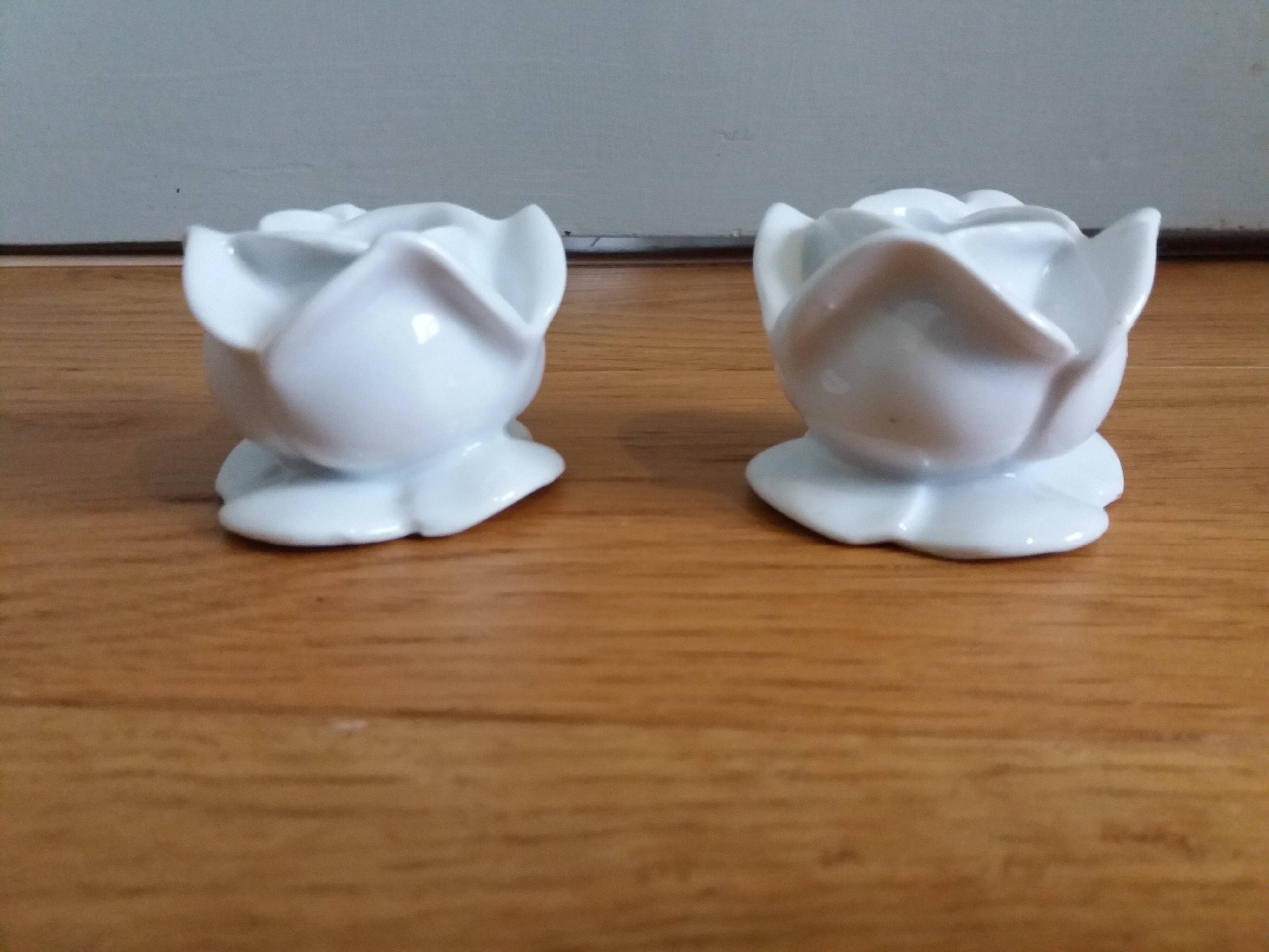 Porcelain pink flower candle holders