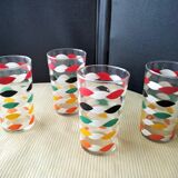 4 Vintage water or orangeade glasses. Screen-printed decoration