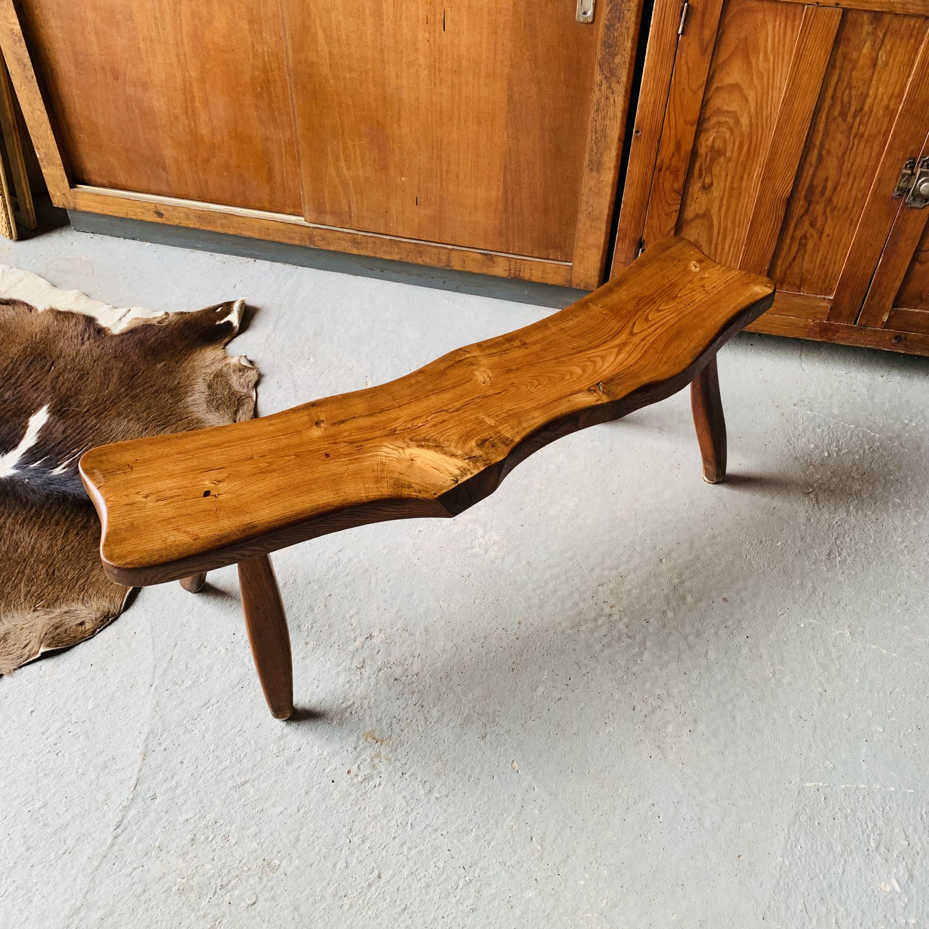 Brutalist wooden bench