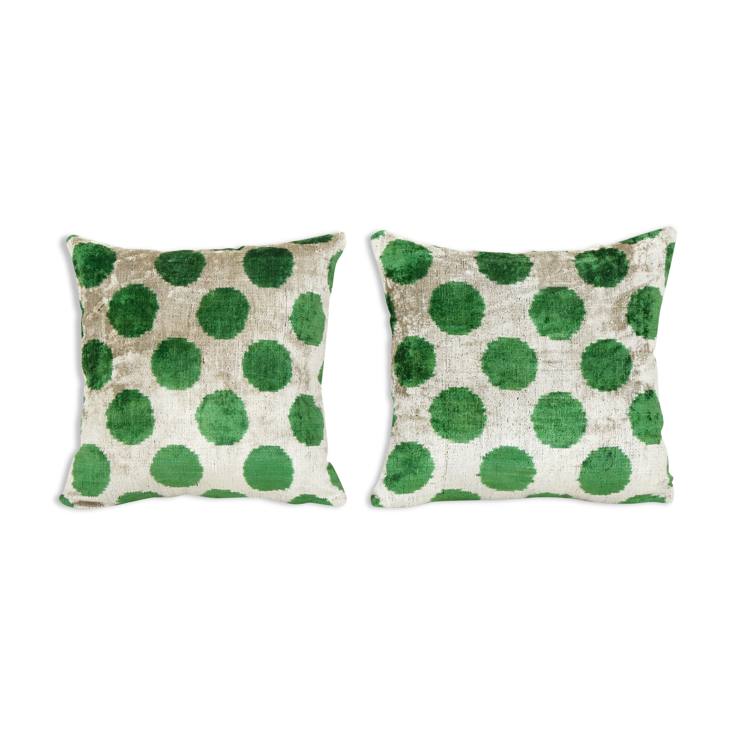 Decorative Pillows Covers, Set of Two Soft Velvet Silk Pillow, Pair Green İkat Velvet Pillow Cover