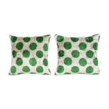 Decorative Pillows Covers, Set of Two Soft Velvet Silk Pillow, Pair Green İkat Velvet Pillow Cover
