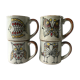 Set of 4  sandstone mugs, bird decor, butterfly, flowers, fish 70 years