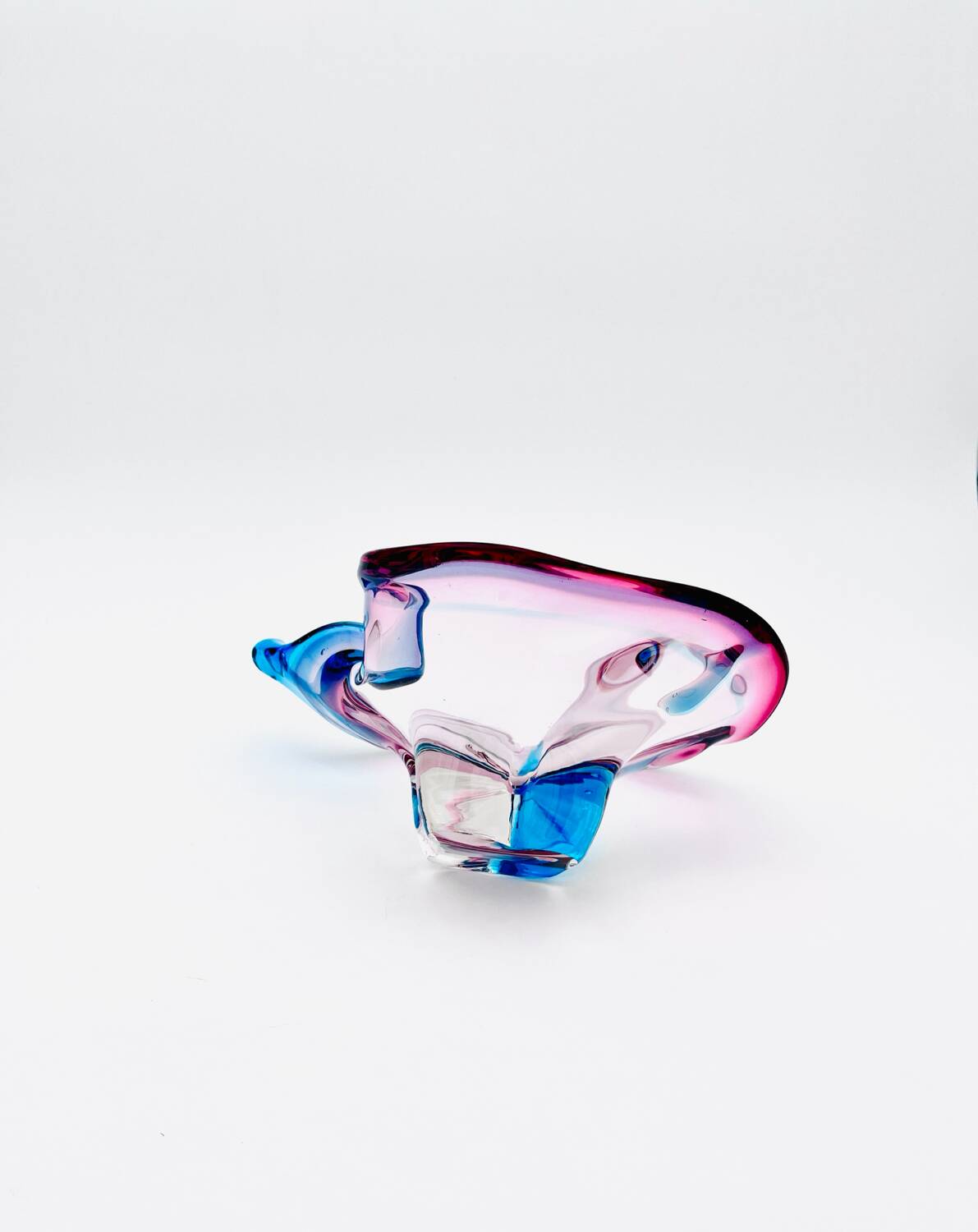 Murano Crystal Sommerso Organic Sculpture Bowl - Blue & Fuchsia