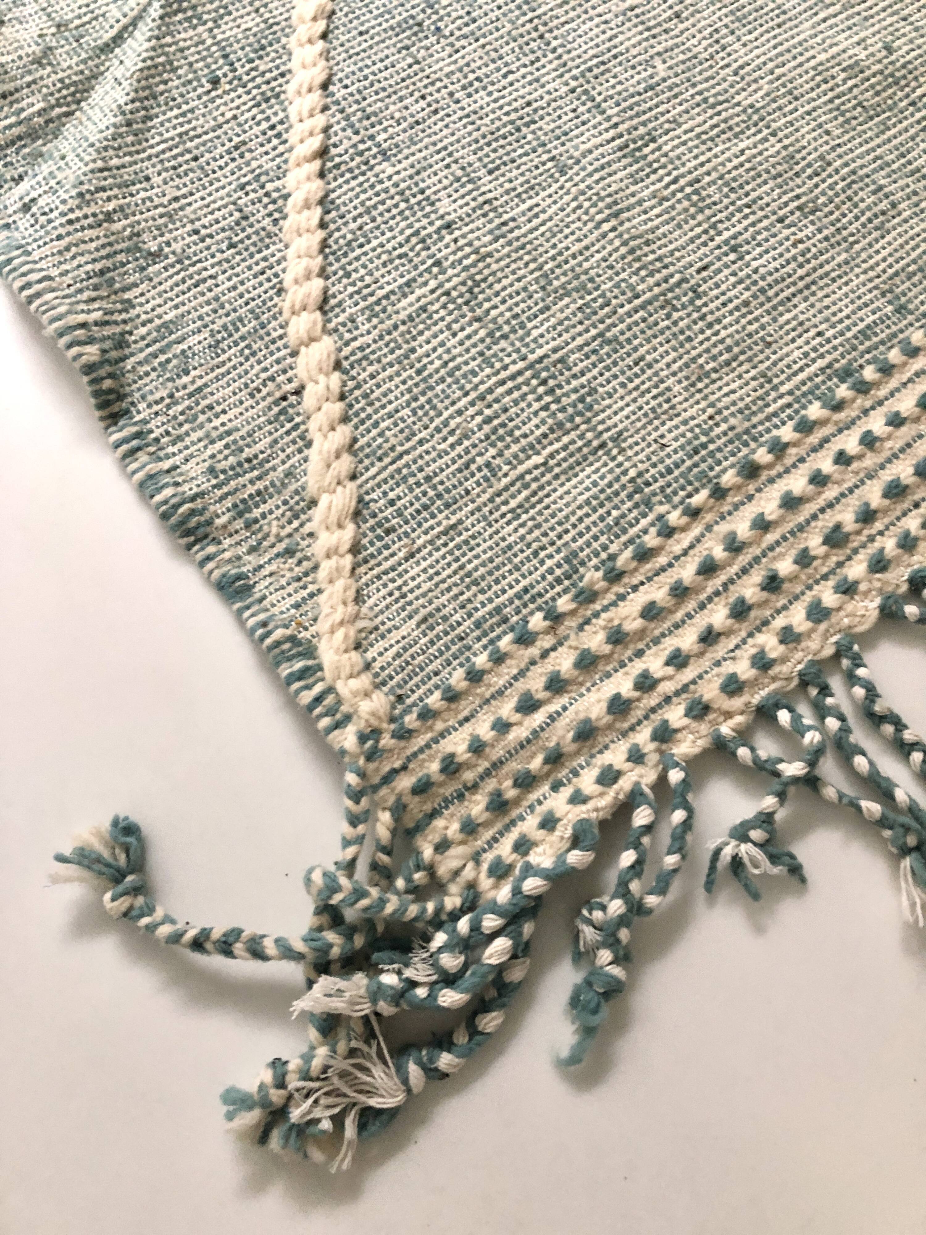 Moroccan Berber carpet Kilim Zanafi water green and ecru 2.7x1.57m