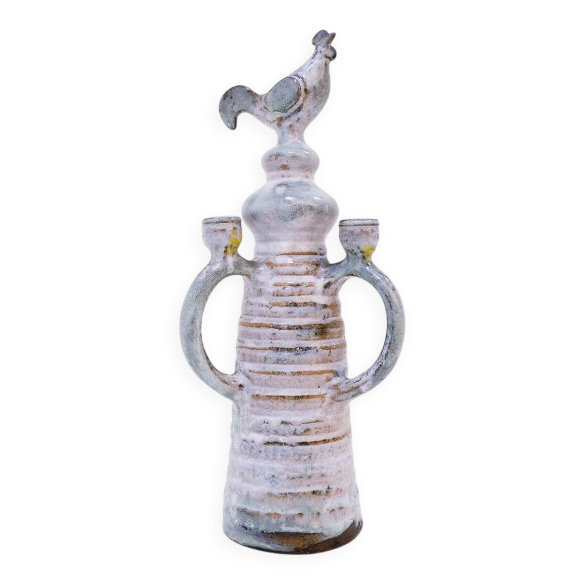 Three-light chandelier in glazed ceramic in the style of Jacques Pouchain.