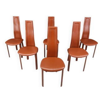 Vintage Leather Dining Chairs by Arper Italy, 1980s - Set of 6