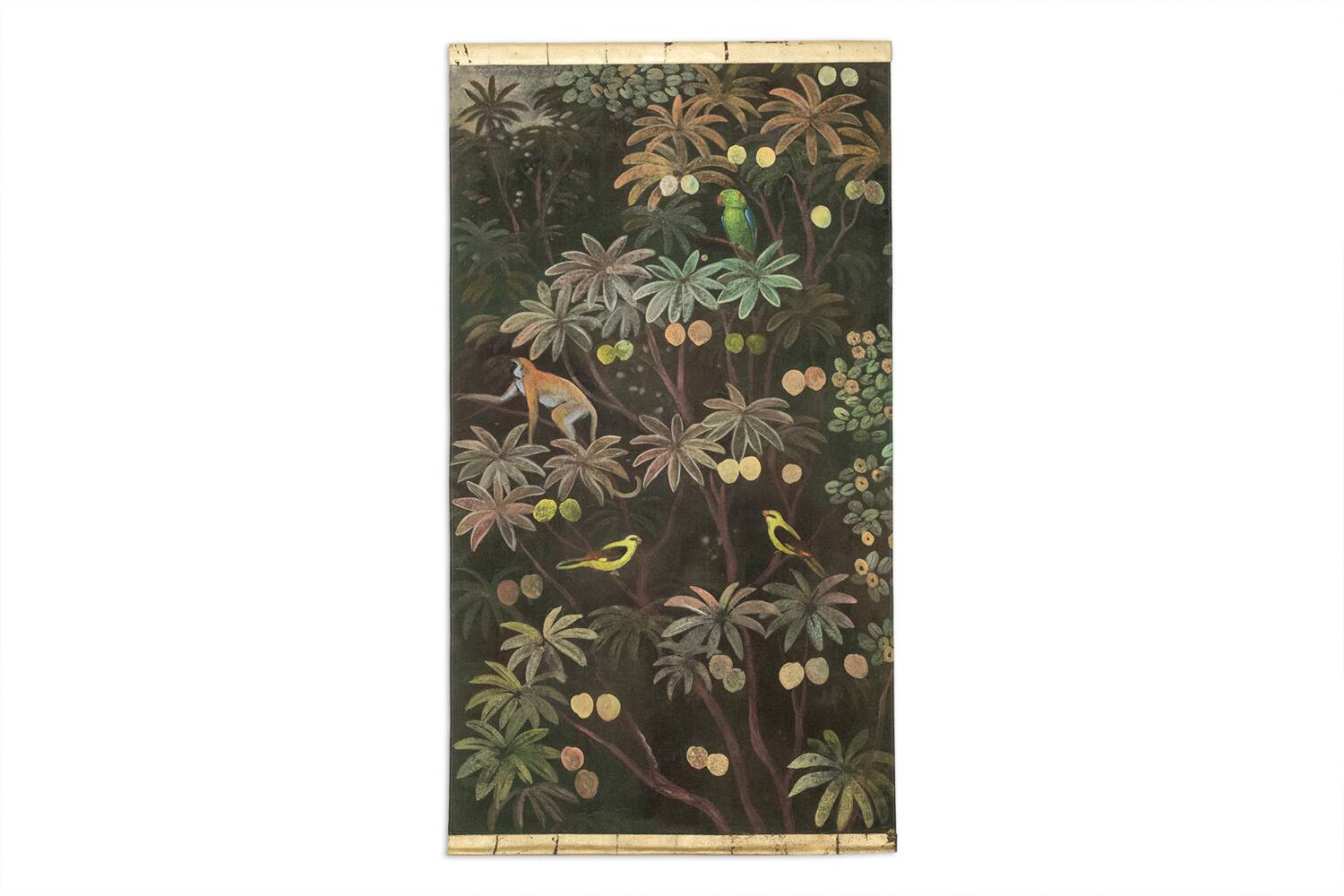 Painted canvas depicting animals on an exotic background. Contemporary.