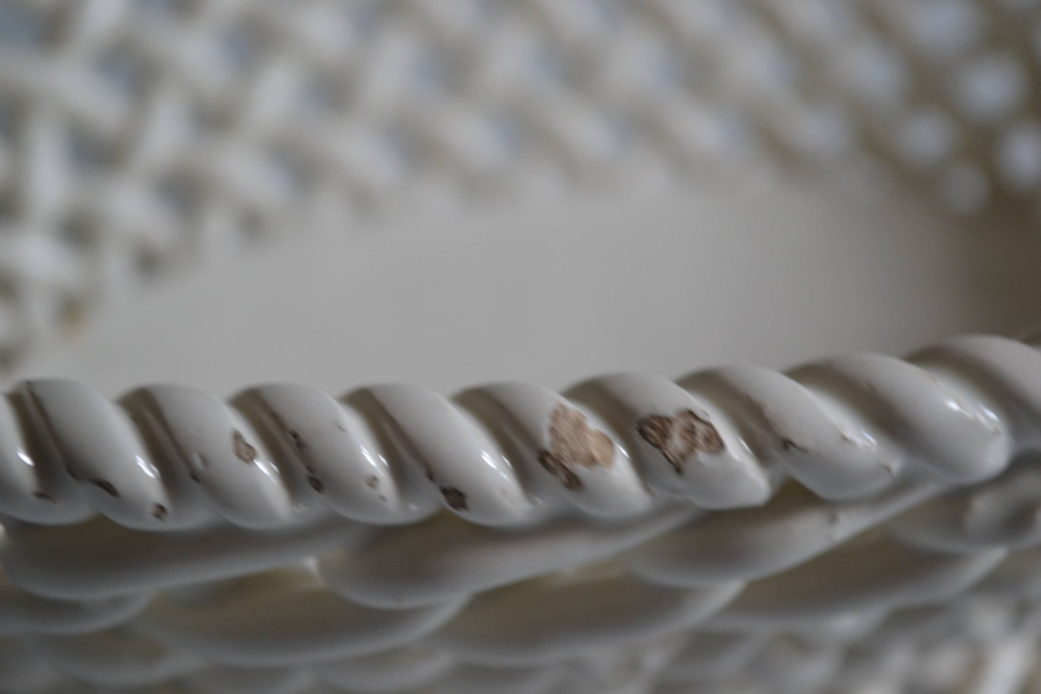 Woven ceramic oval fruit bowl or dish