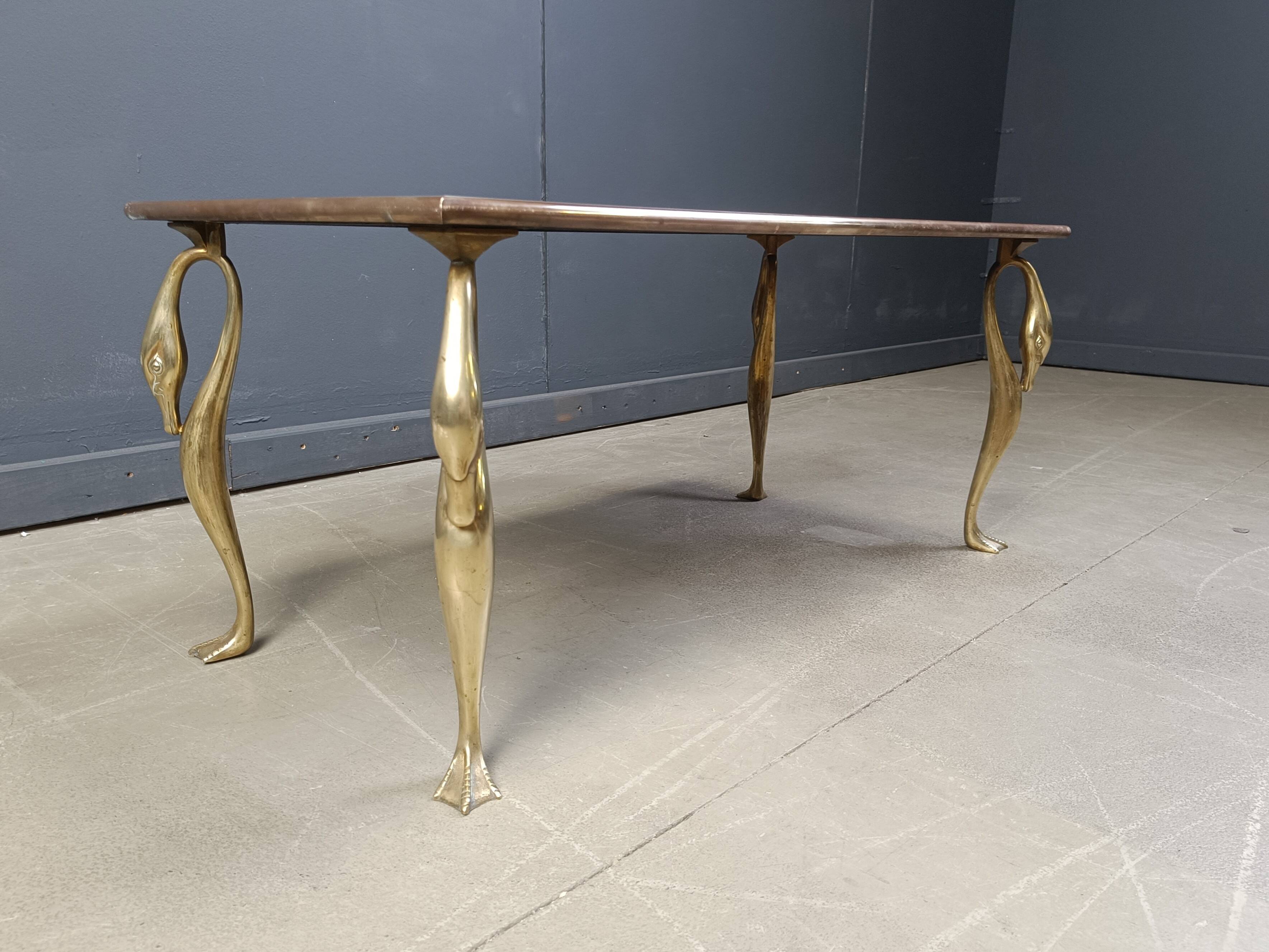 Vintage brass swan coffee table, 1970s