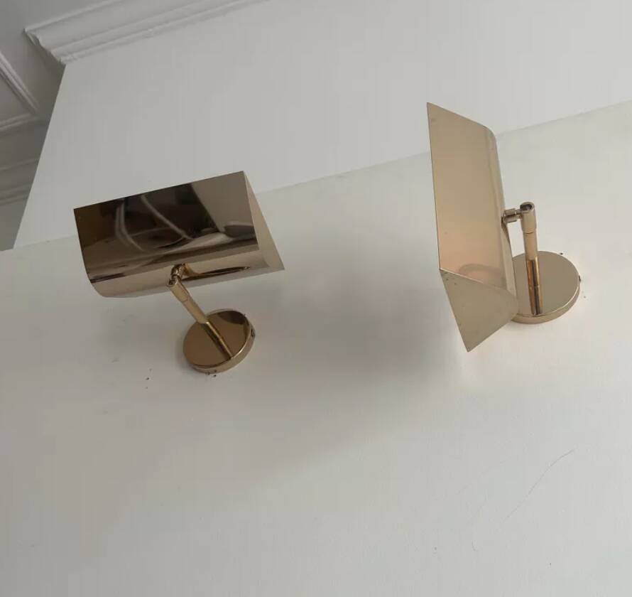 Pair of vintage adjustable solid brass wall lights France 1970