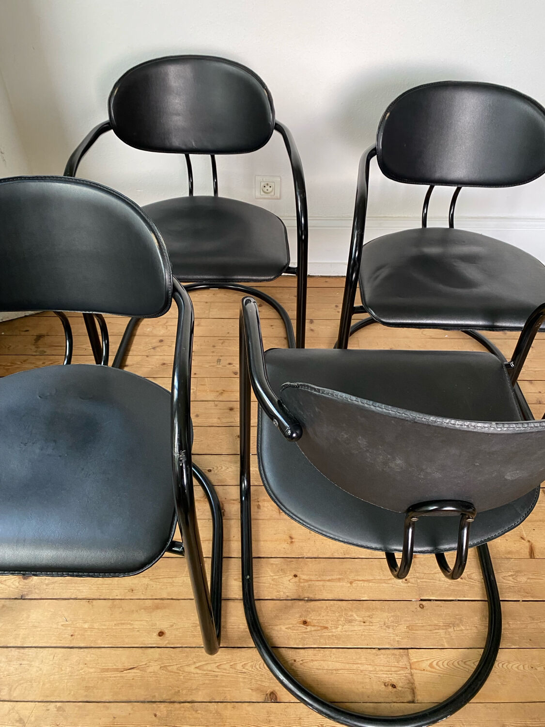 4 Effezeta chairs Italy tubular mid century vintage design 1980