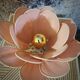 Flower table lamp made of rattan and blush pink linen petals