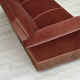 1970s, Danish 3-seater sofa, salmon pink furniture velour, beech wood.
