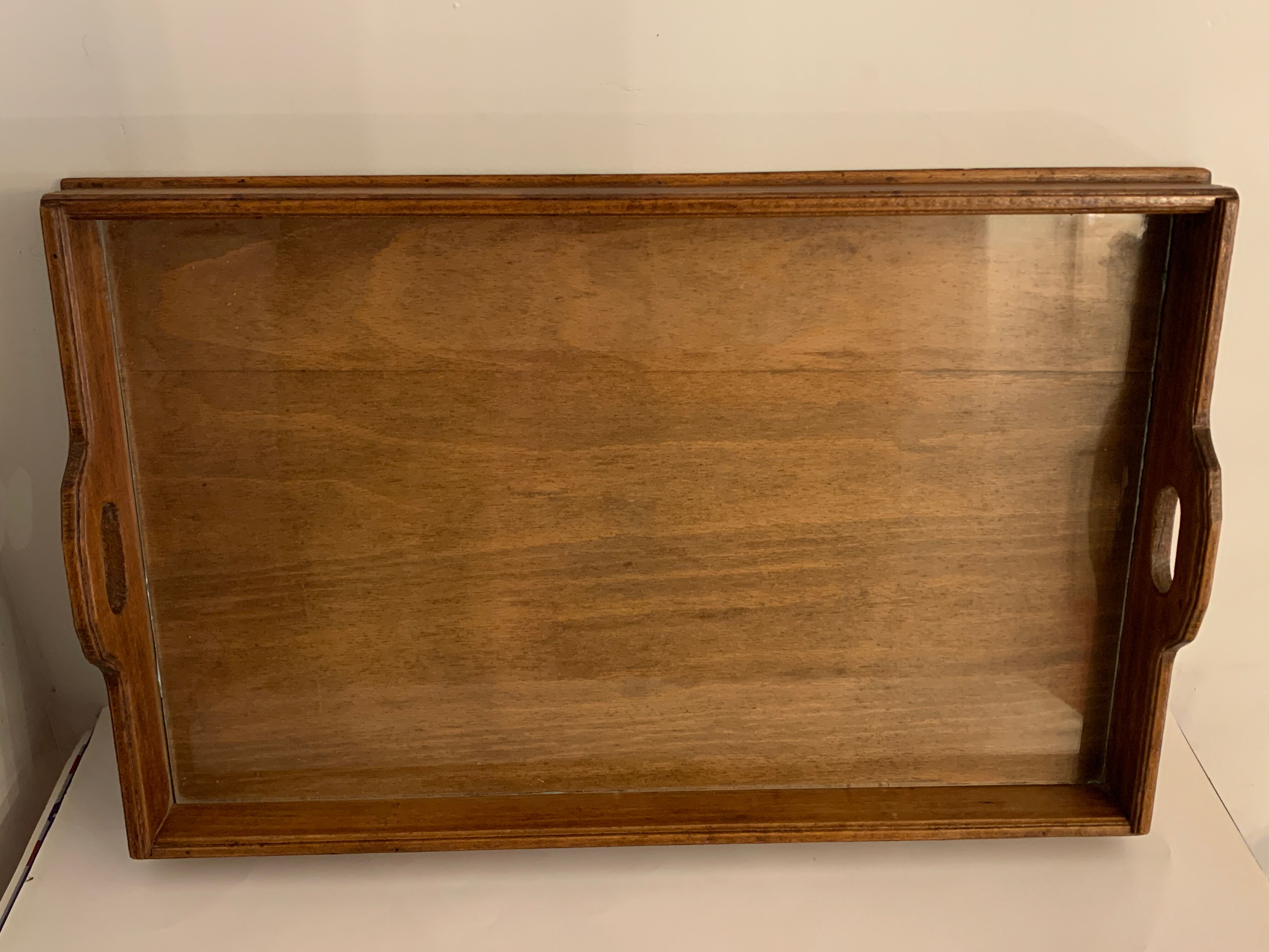 Old wooden and glass tray