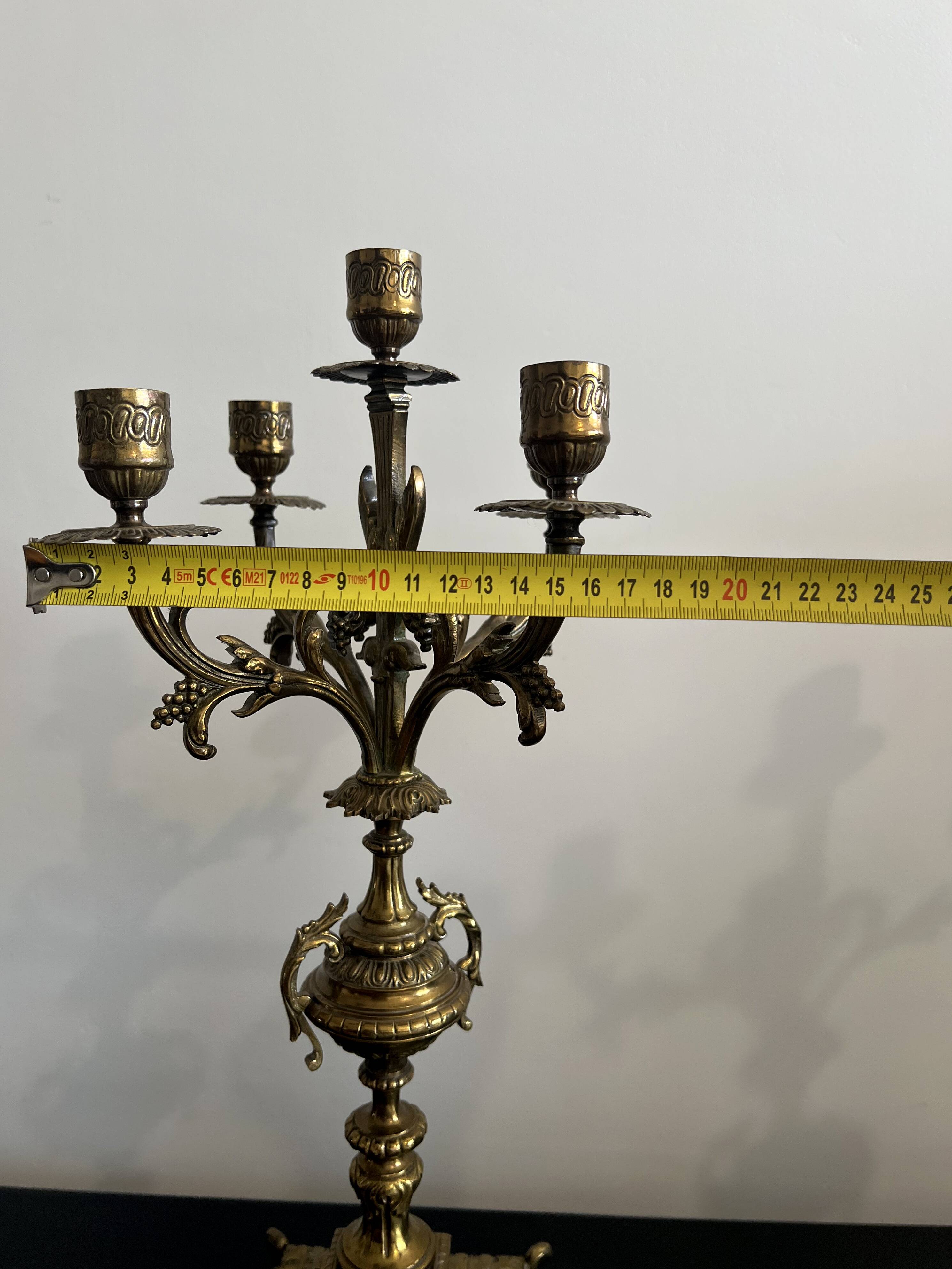 Pair of five-light gilded bronze candelabras, Napoleon III, 19th century.
