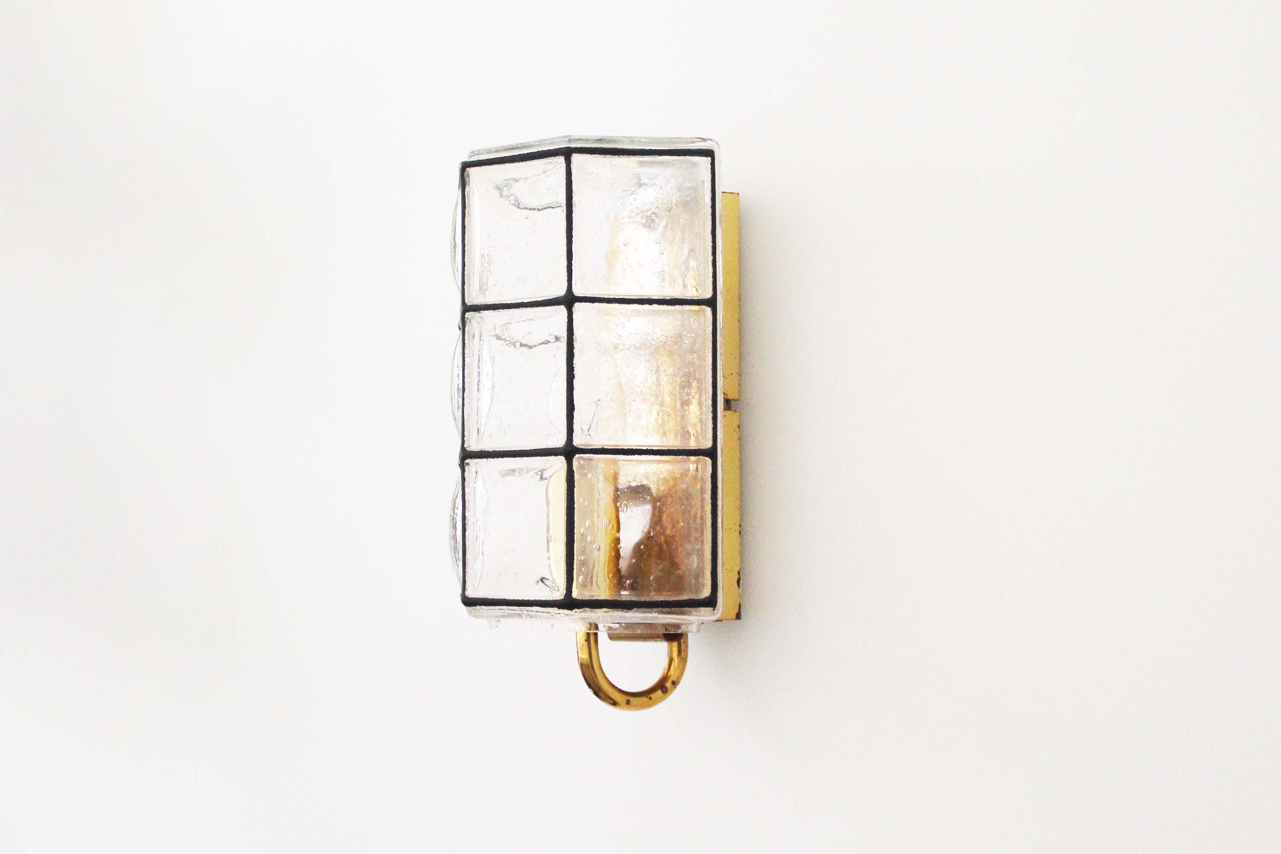 Brass and glass facetted sconce by Glashutte Limburg, Germany 1970's