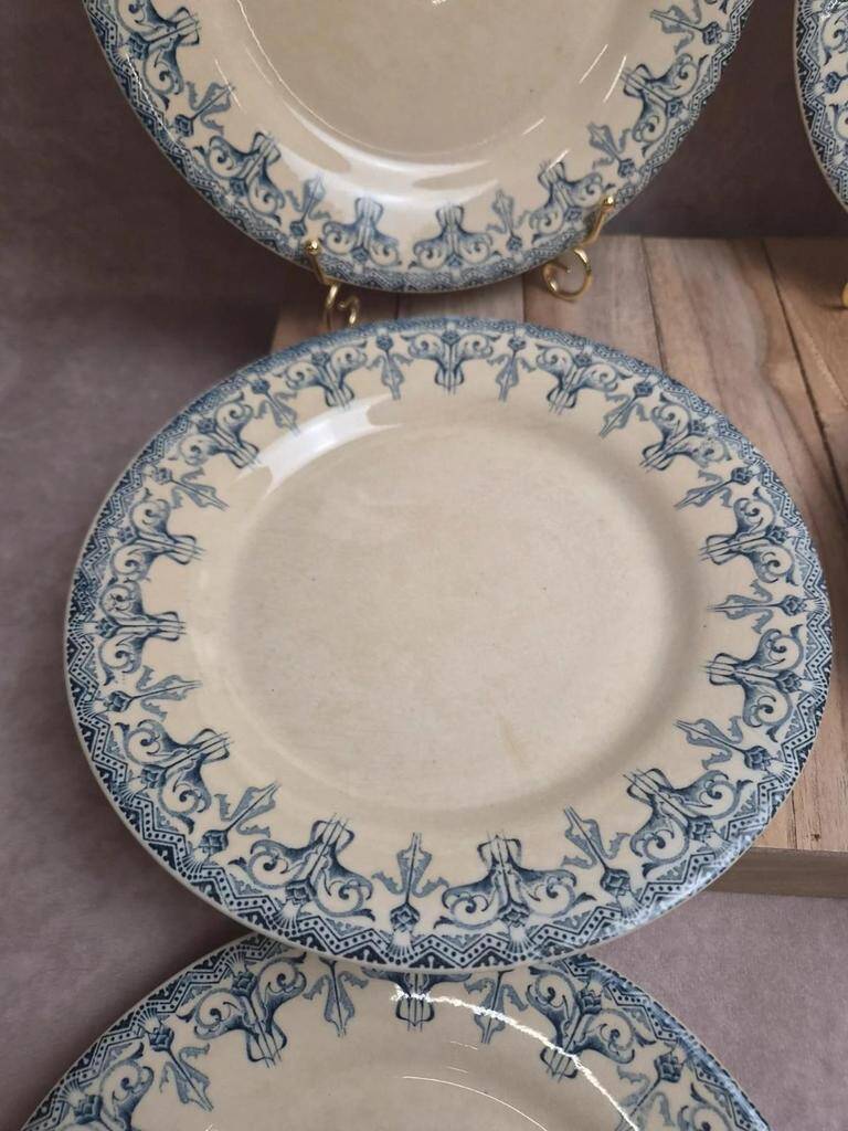 Set of 6 antique flat plates Gien – Terre de Fer – Bengal model