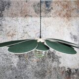 Suspension linen green fir, rattan and old vintage globe