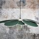 Suspension lin vert sapin, rotin et ancien globe vintage