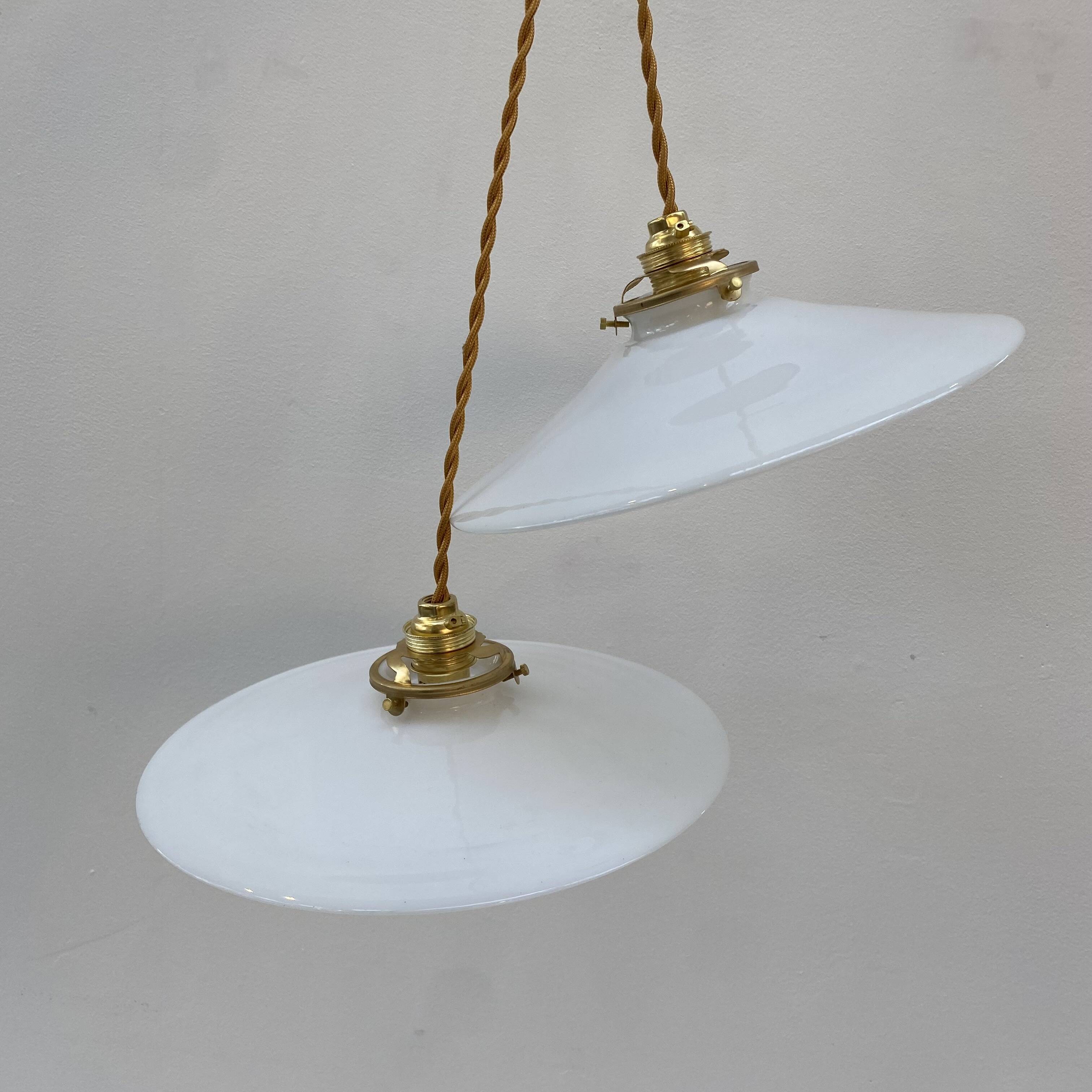 Pair of vintage white opaline pendant lights