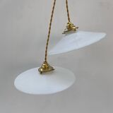 Pair of vintage white opaline pendant lights