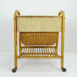 1950s mid century bamboo rattan wicker sewing box or knitting basket
