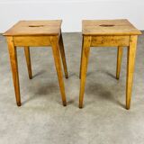 Pair of wooden farm stools