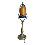 Art Nouveau bronze and glass paste lamp