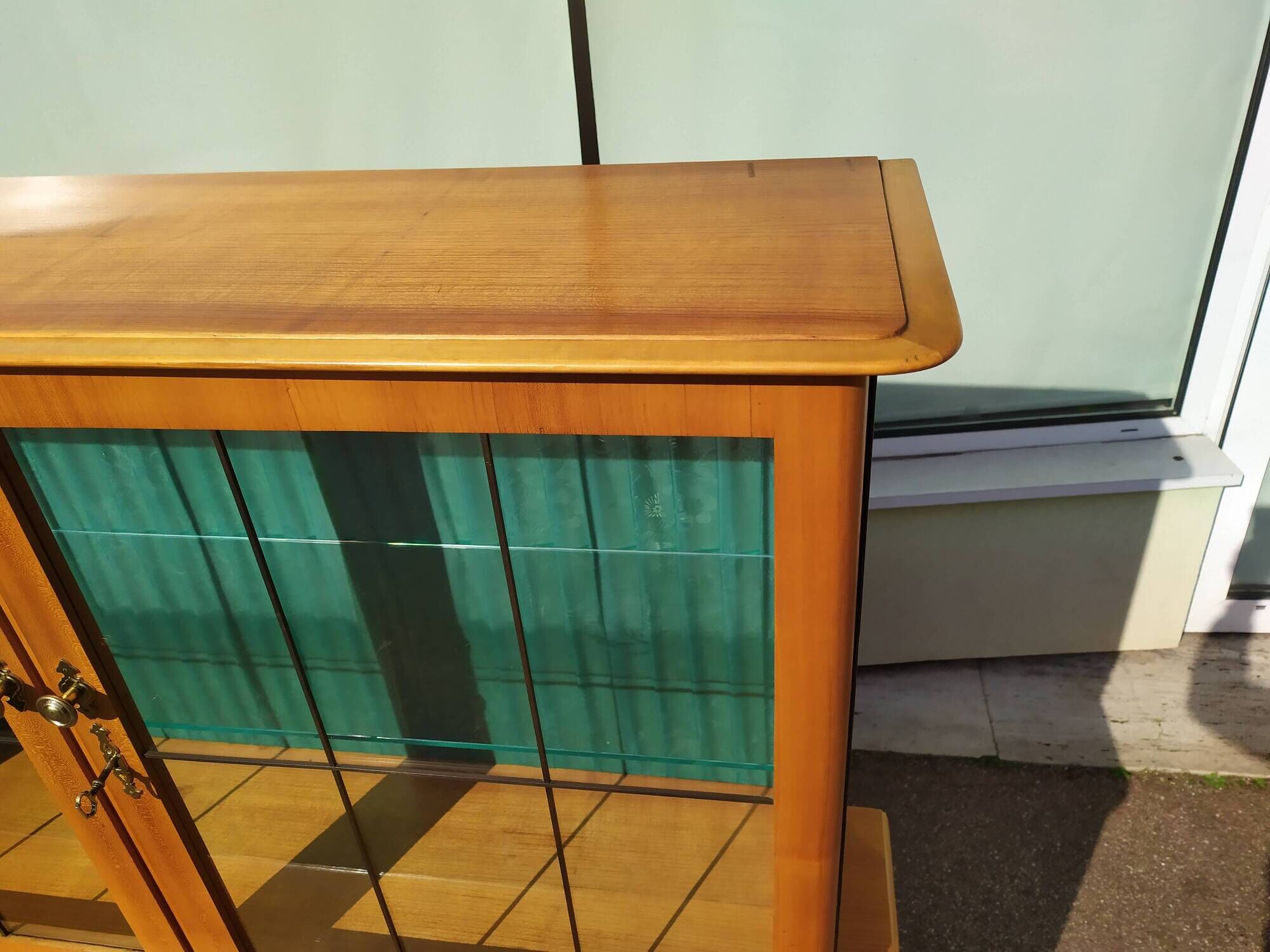 Small high sideboard - sideboard - wood - glass - vintage