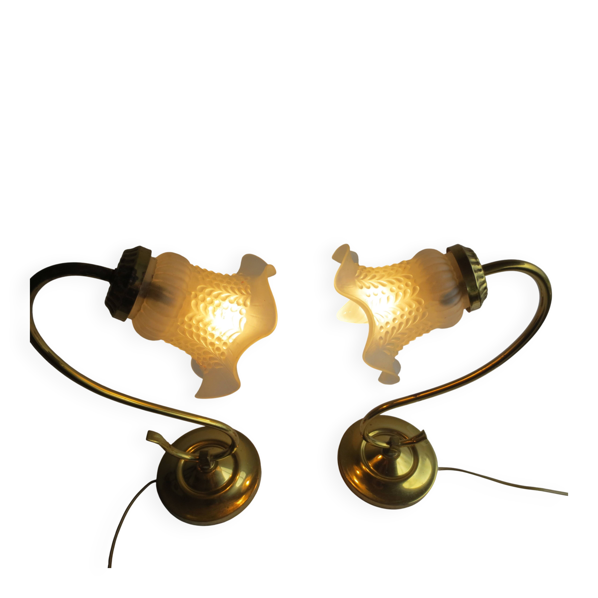 duo de lampe de table en métal doré