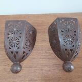 Pair of Moroccan craft wall lights in patinated metal