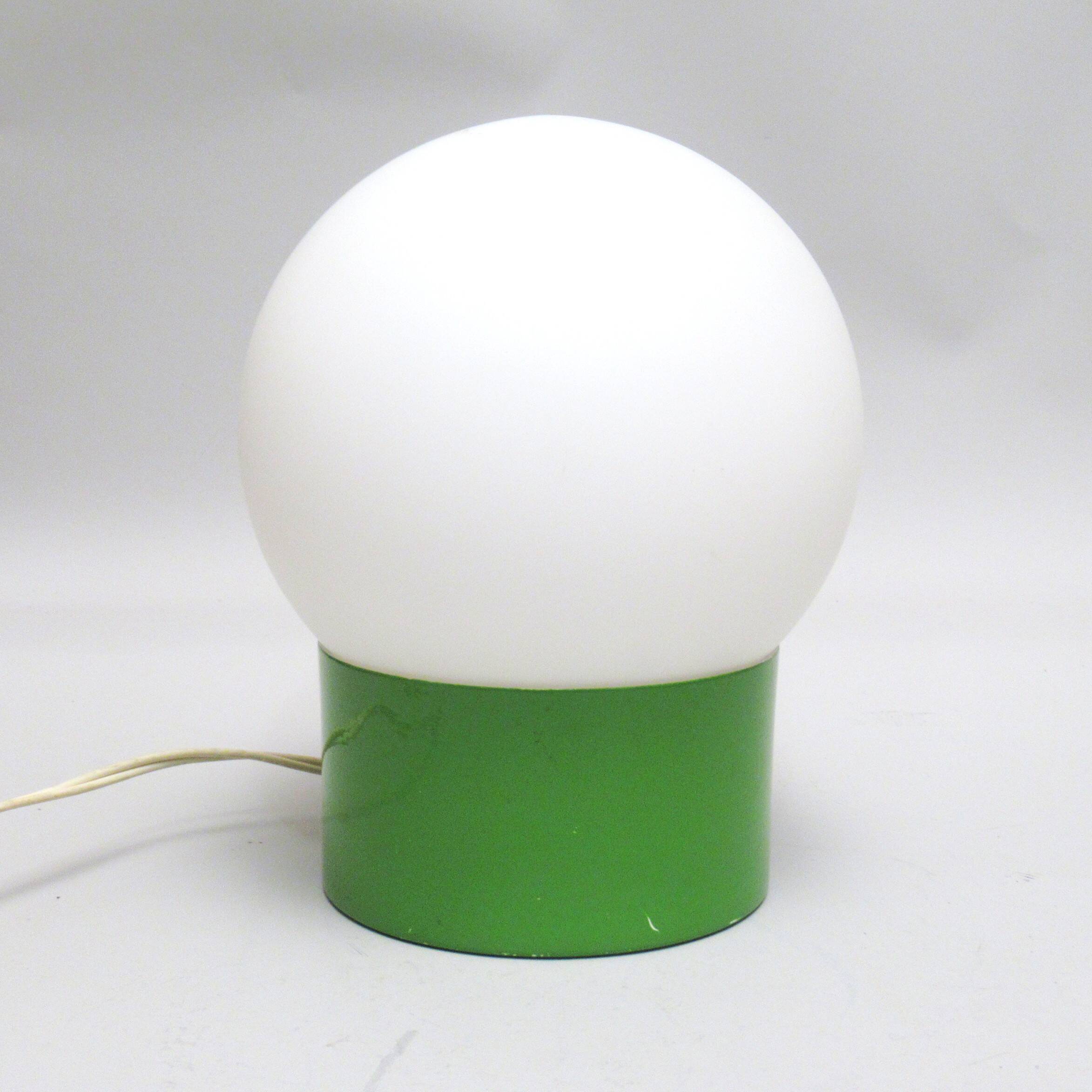 Lampe boule sur pied cylindrique vert années 70