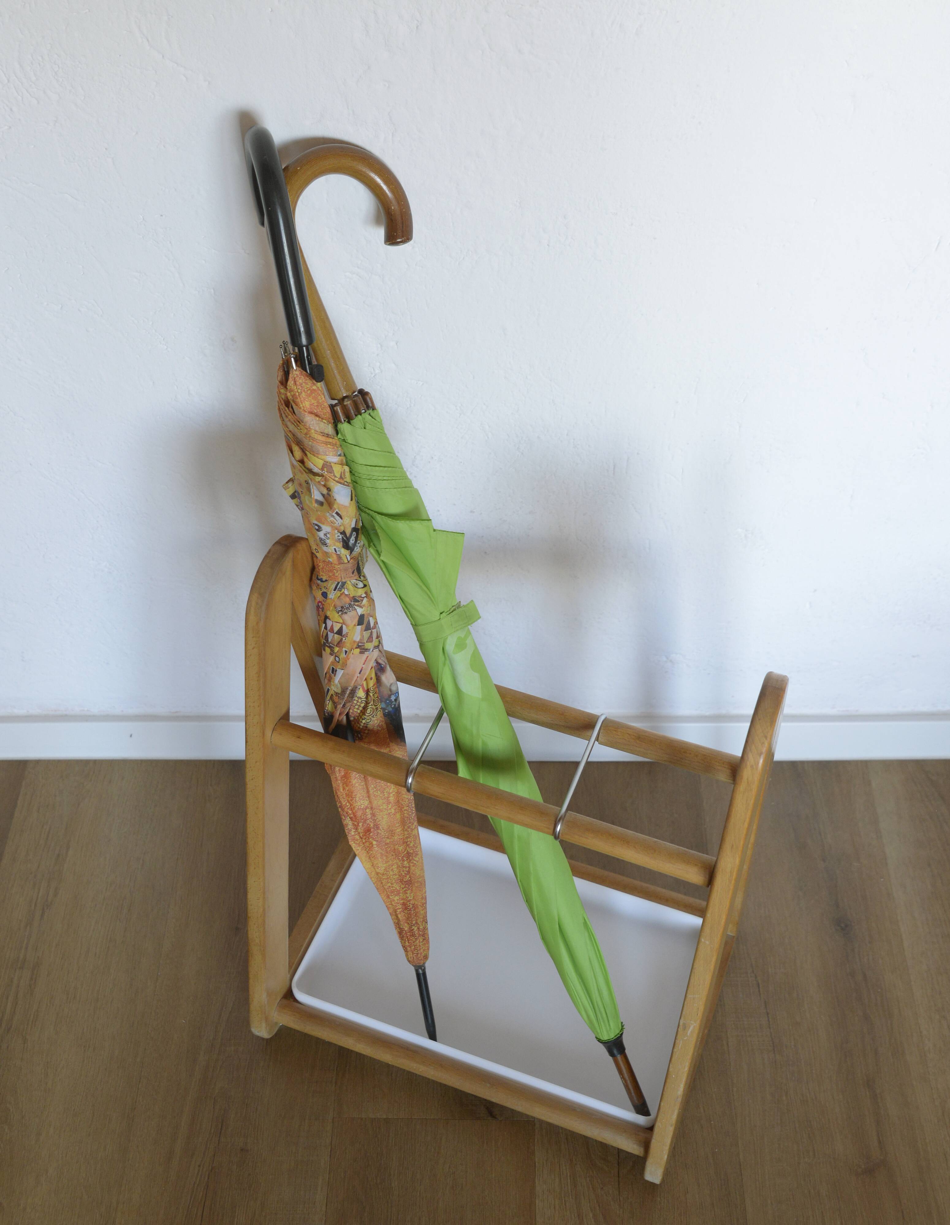 Vintage umbrella stand Scandinavian style mid-century modern wooden holder