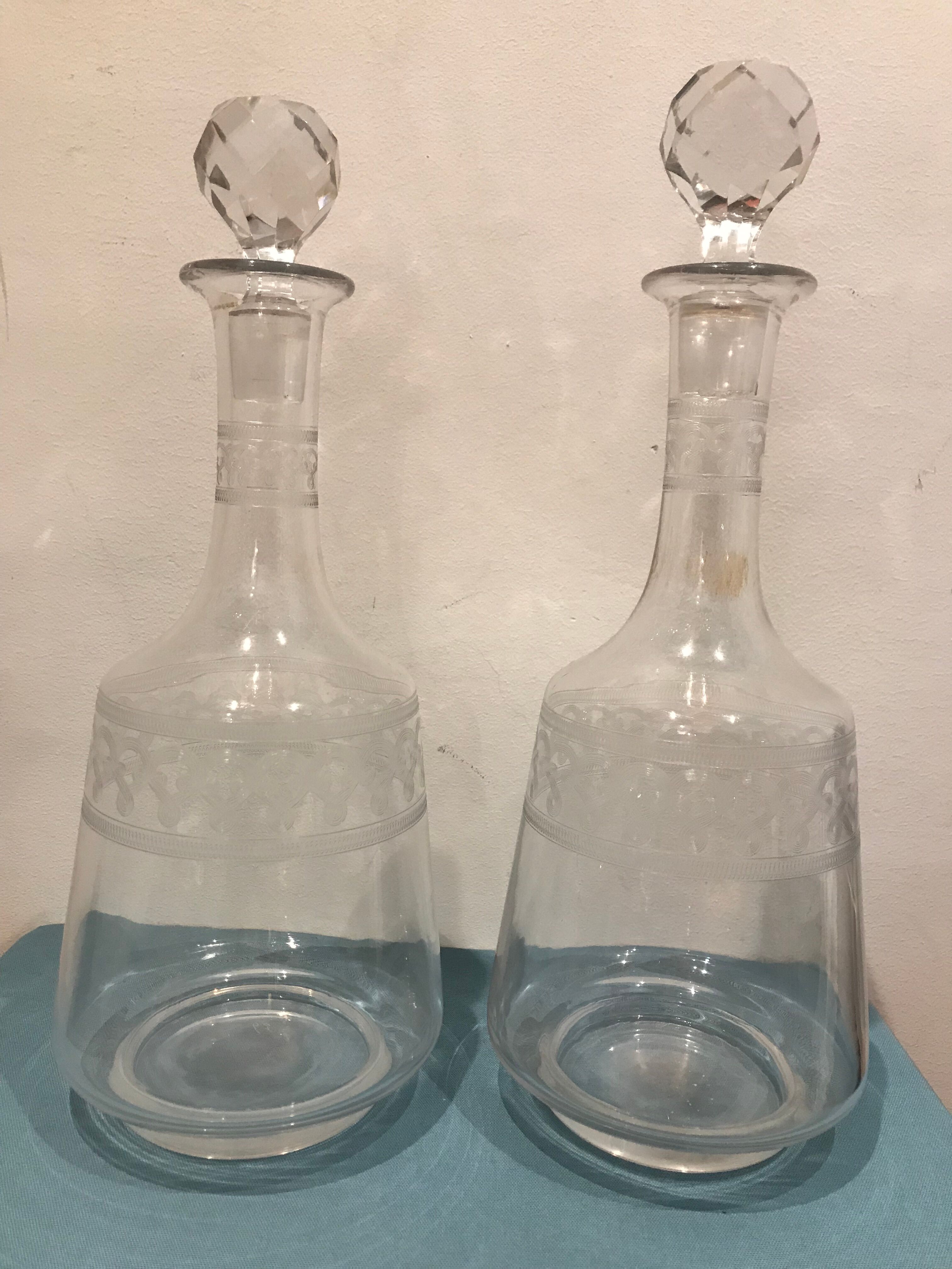 Pair of ancient carafes numbered Crystal Baccarat