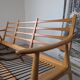 Banquette velours et bois clair, scandinave vers 1960/70