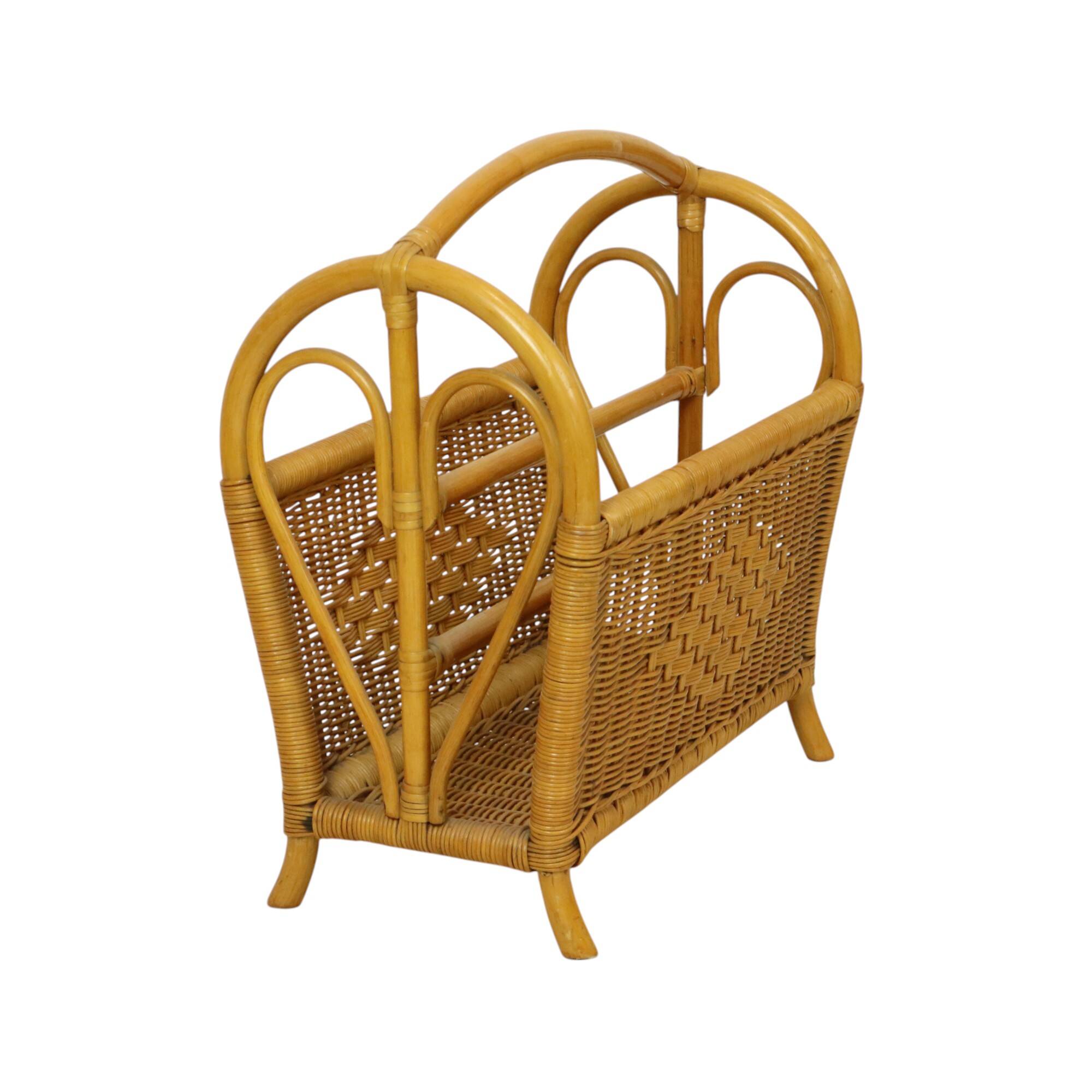 Vintage Boho Bamboo Rattan Magazine Rack 80s
