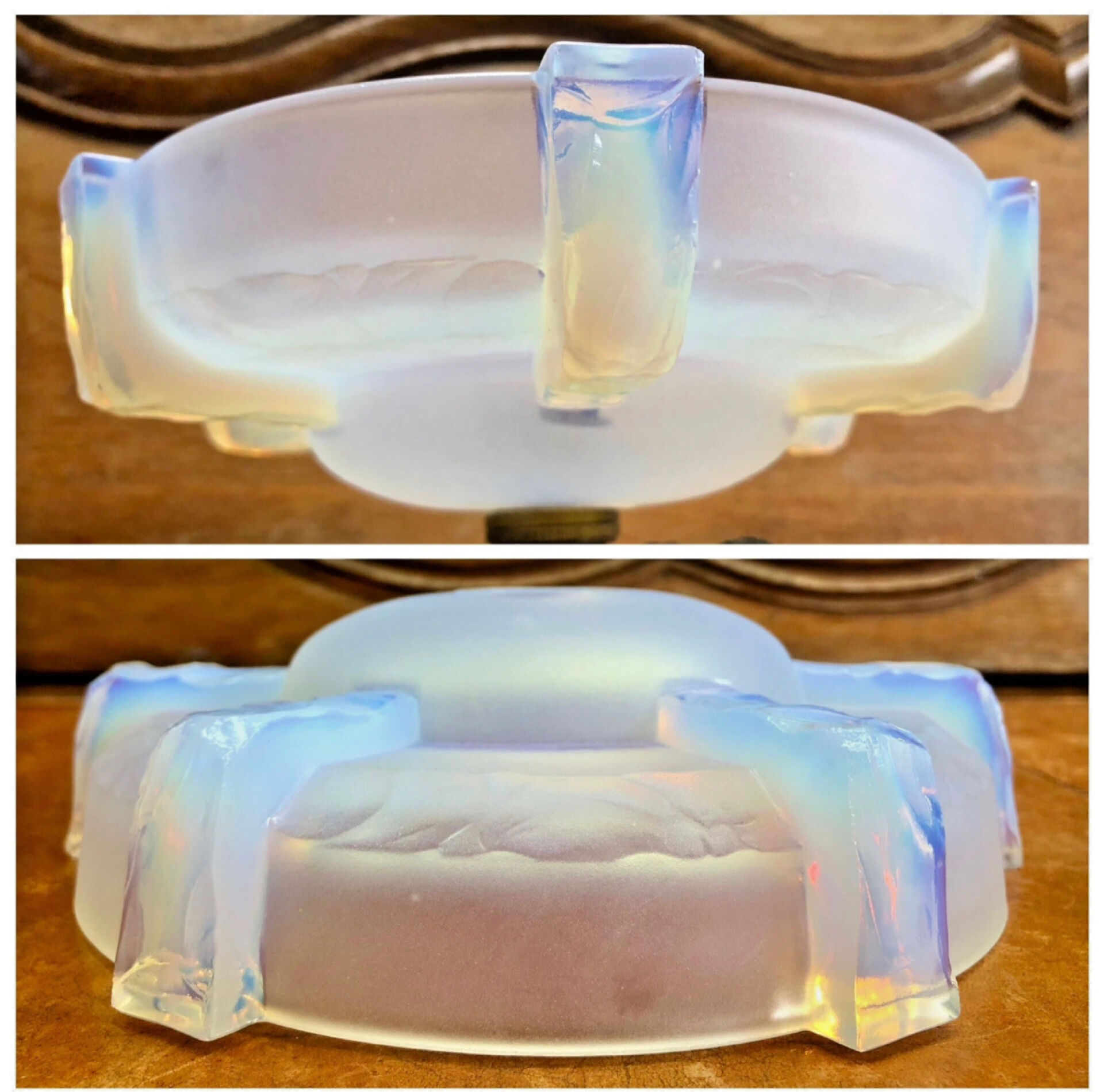 lampe Art Déco fer forgé style Edgar Brandt coupe opalescente Ezan