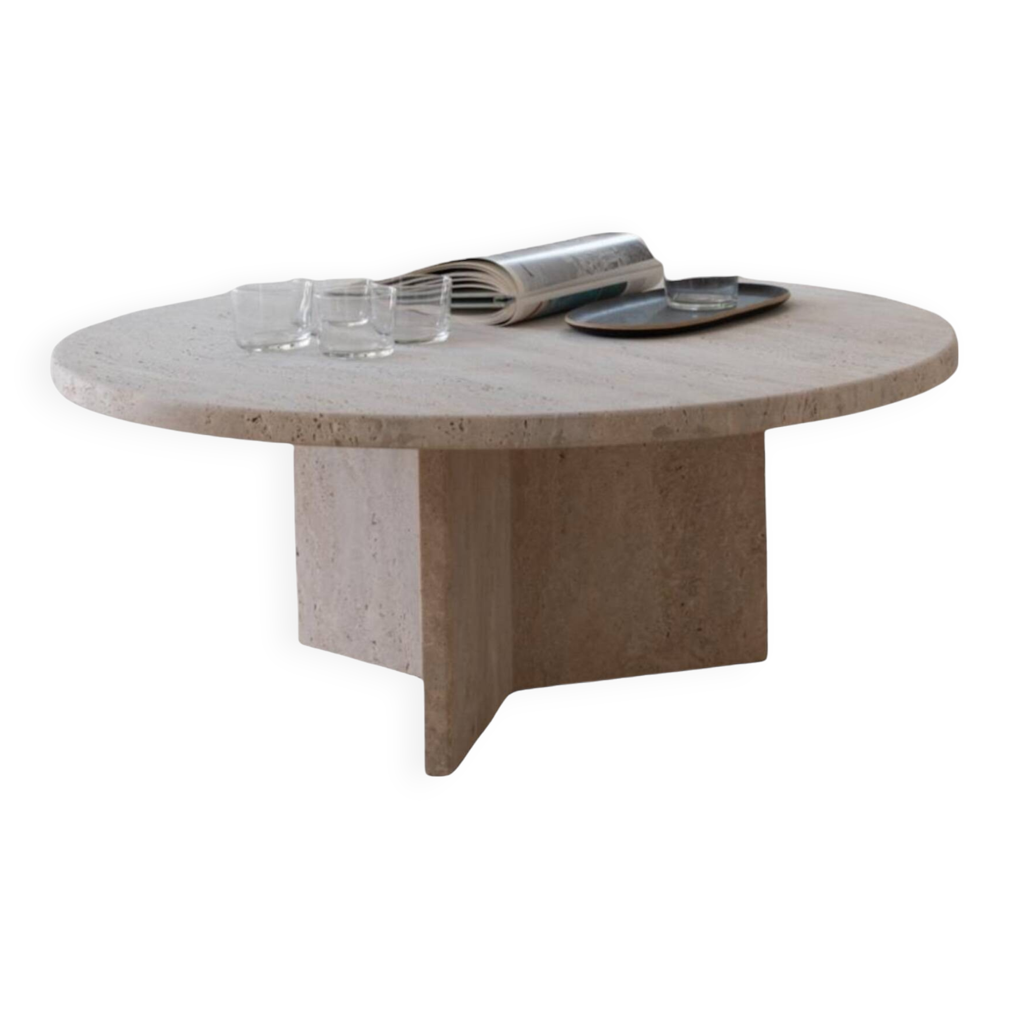 Table basse circulaire Thaly - Travertin Naturel