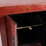 Antique Chinese cabinet - original red painted with patterns - patina - brass fittings - 1920s