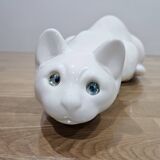 Elpa Alcobaca Portugal Ceramic White Cat Blue Glass Eyes, 1980s