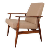 Scandinavian Lounge Chair Vege Leather Beige Classic Design Walnut Color Wo