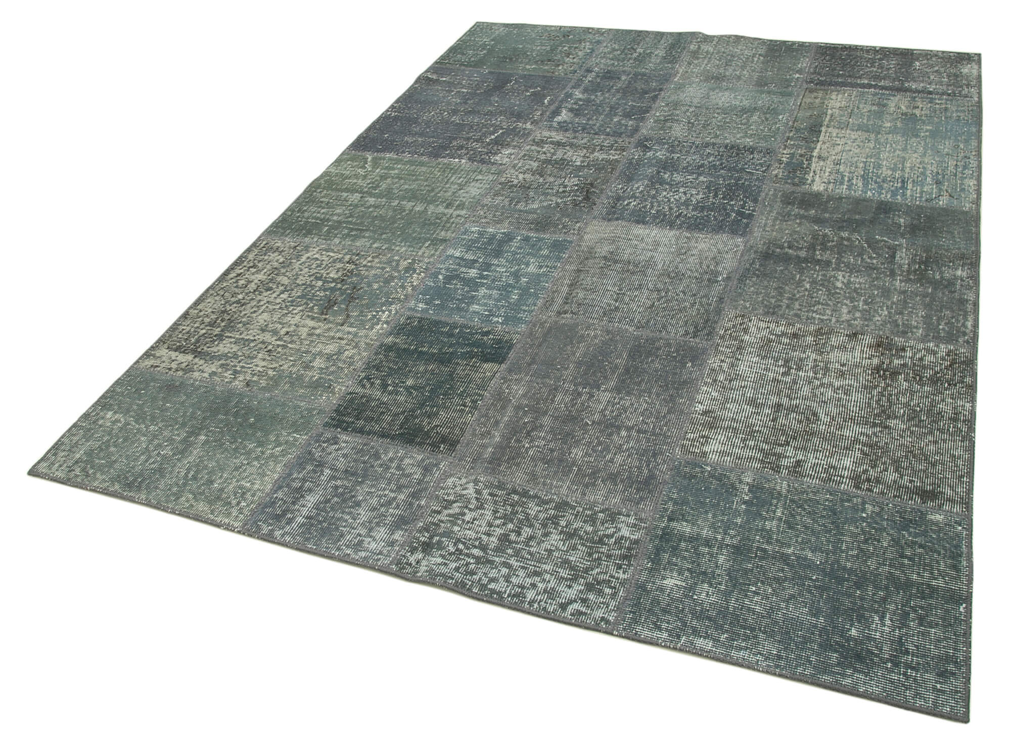Hand-knotted oriental vintage 172 cm x 240 cm grey patchwork carpet