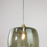 Green italian mid-century glass & brass ceiling lamp