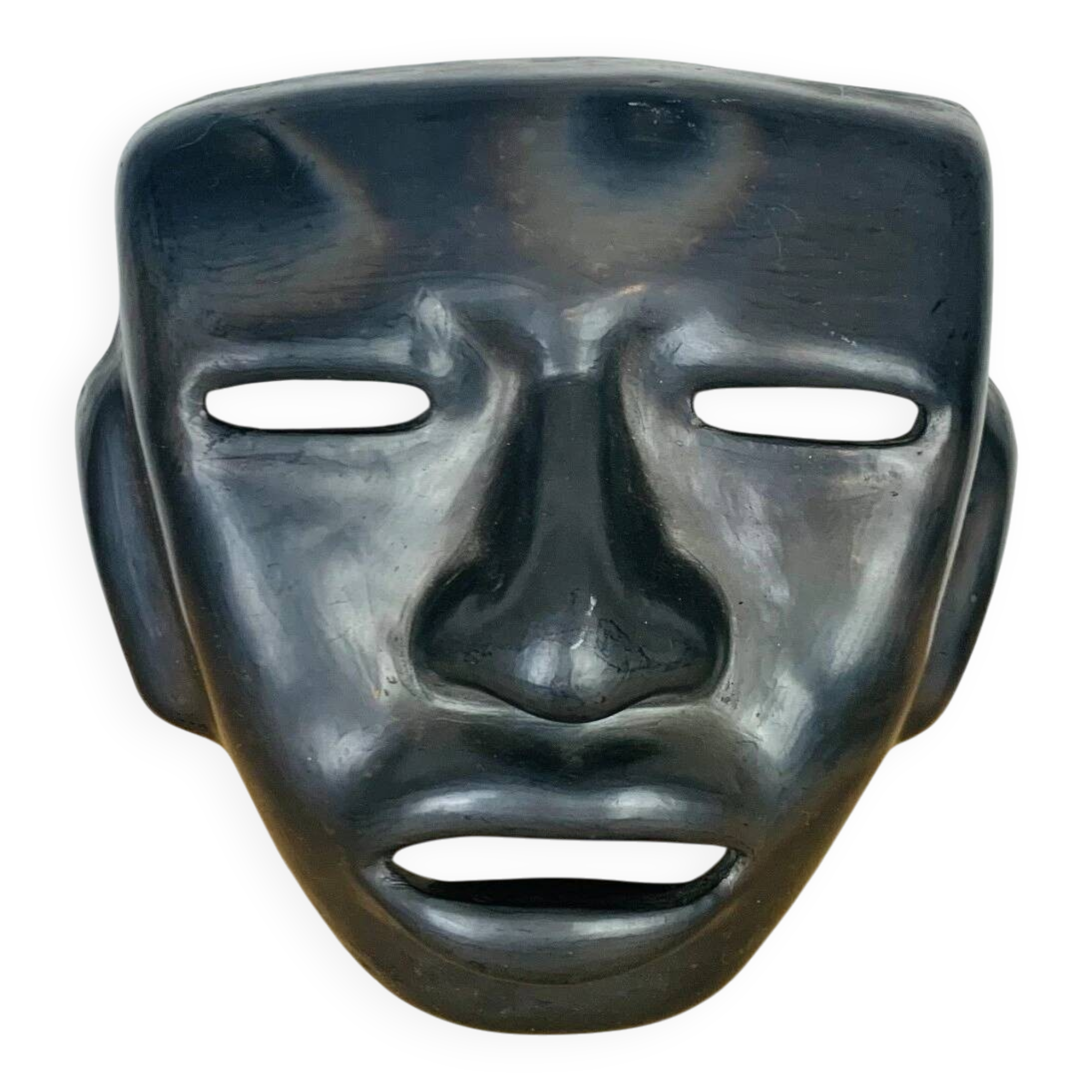 Black ceramic mask, Mexican tribal art