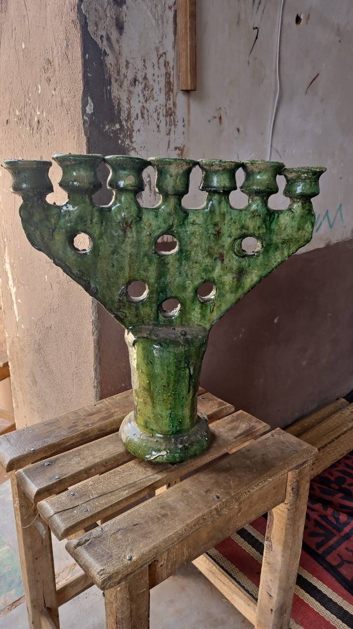 Tamegroute ceramic candelabra – moroccan artisanal 7 arm candle holder