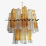 Murano glass chandelier “tronchi” in amber and opalino “tronchi” d50