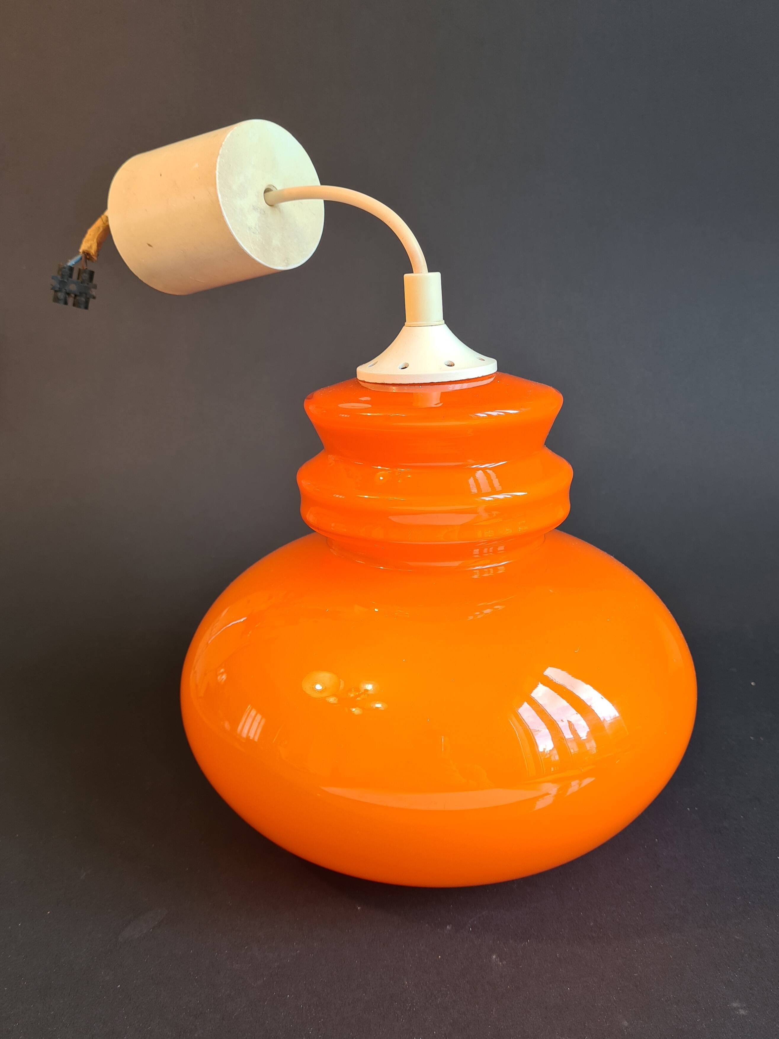 Vintage sixties orange glass pendant light