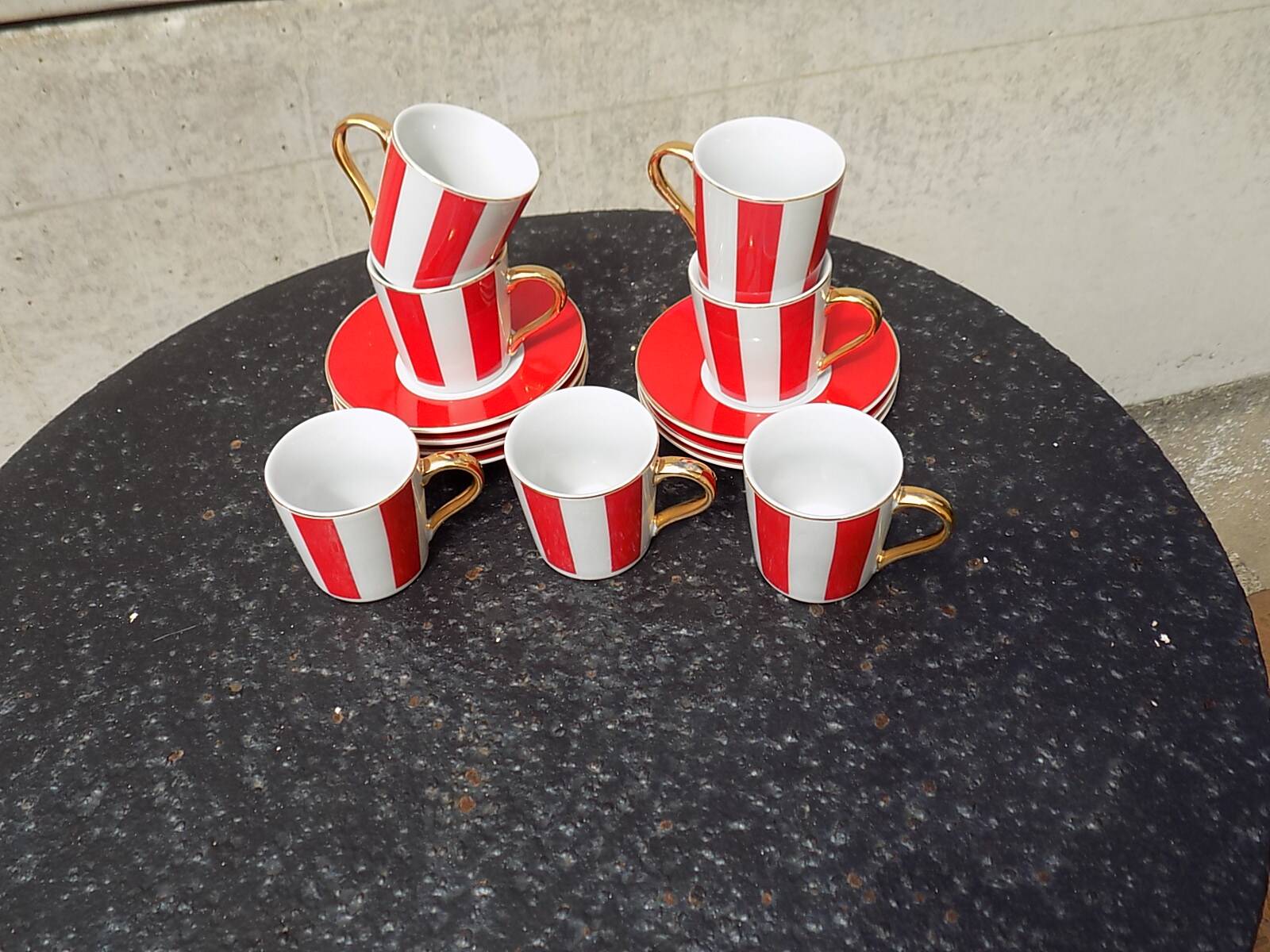 Striped cups and saucers