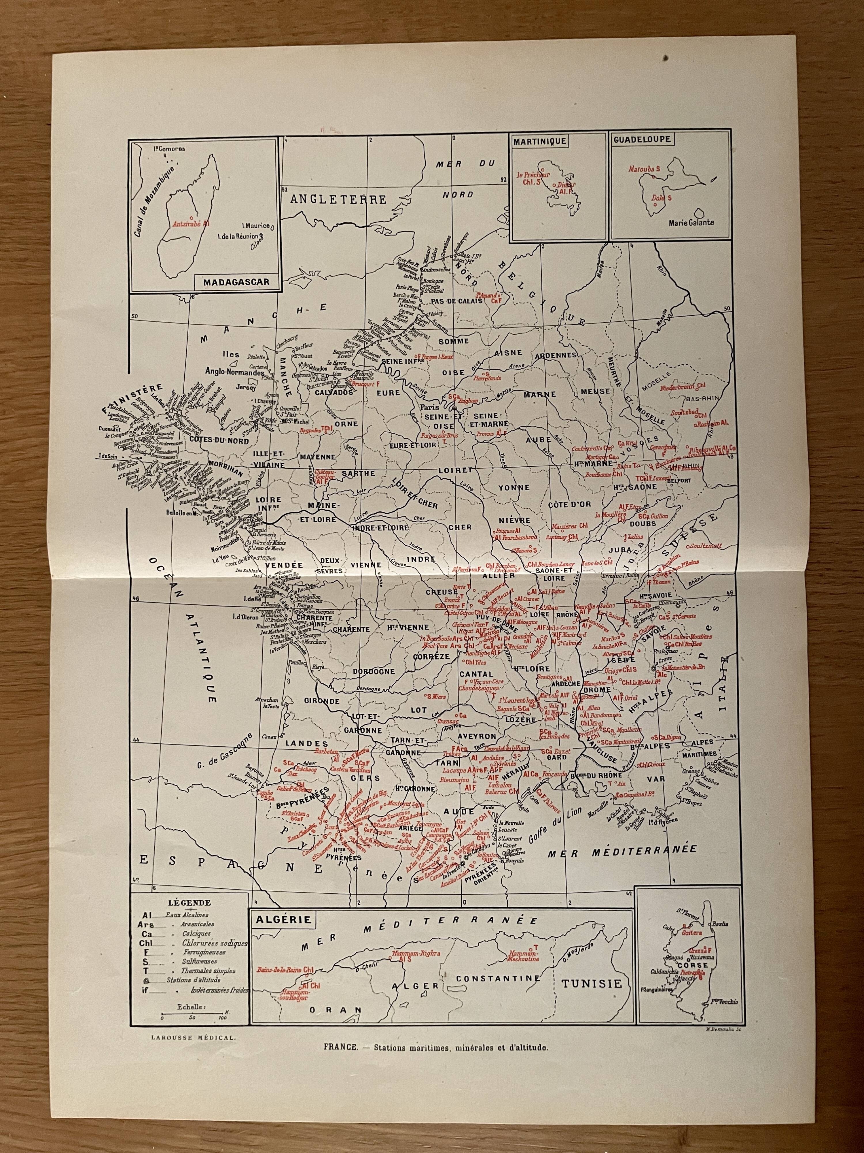 Old map of thermal, maritime, mineral and altitude resorts – 1950