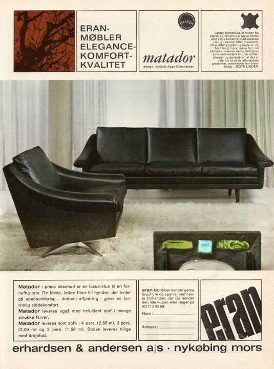 Années 1960, design danois d'Aage Christiansen pour Erhardsen & Andersen, canapé 2 places modèle "Matador".
